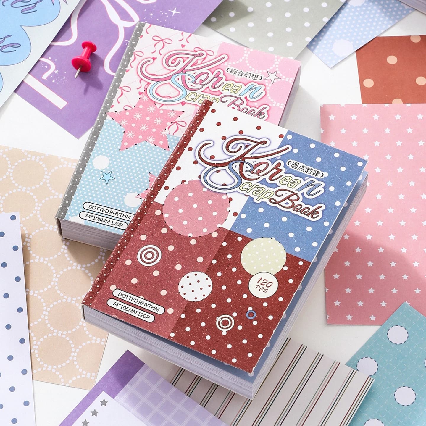 120Pcs Y2K Style Ins Polka Dot Macaron Color Scheme Sun Offset Paper, Pastel Leopard & Check Scrapbook Paper Set S