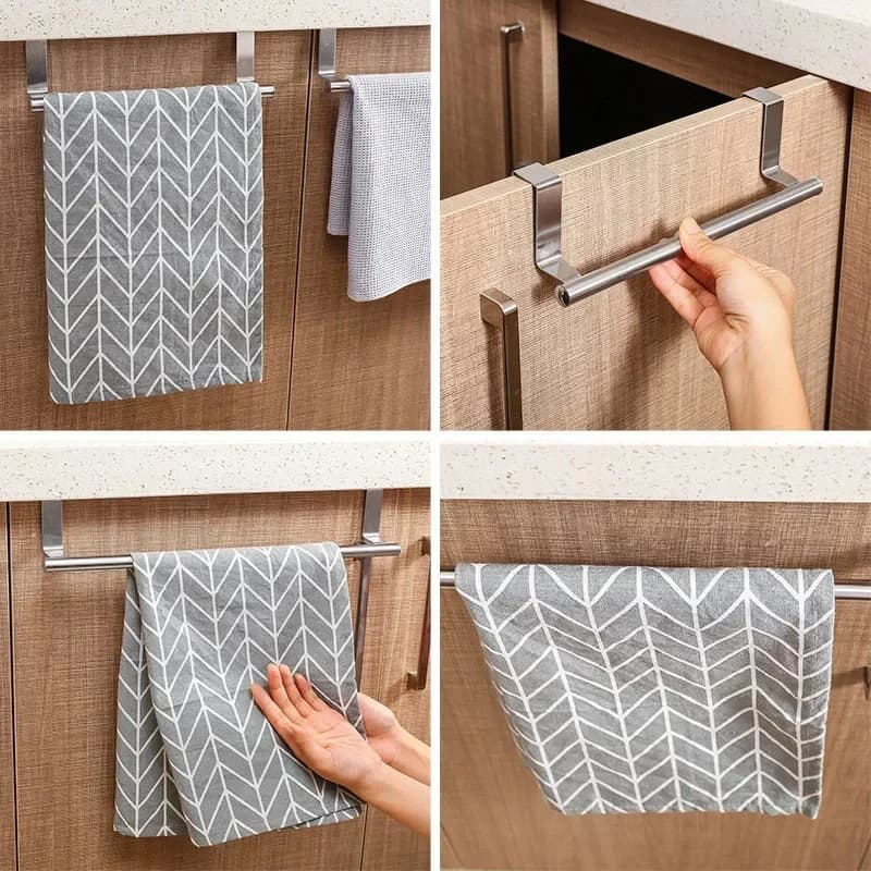 1/2/4/5pcs Cabinet Door Towel Bar Stainless Steel Door Back Towel Hanging Holder Bathroom Punch-free Towels Hooks Home Organizer