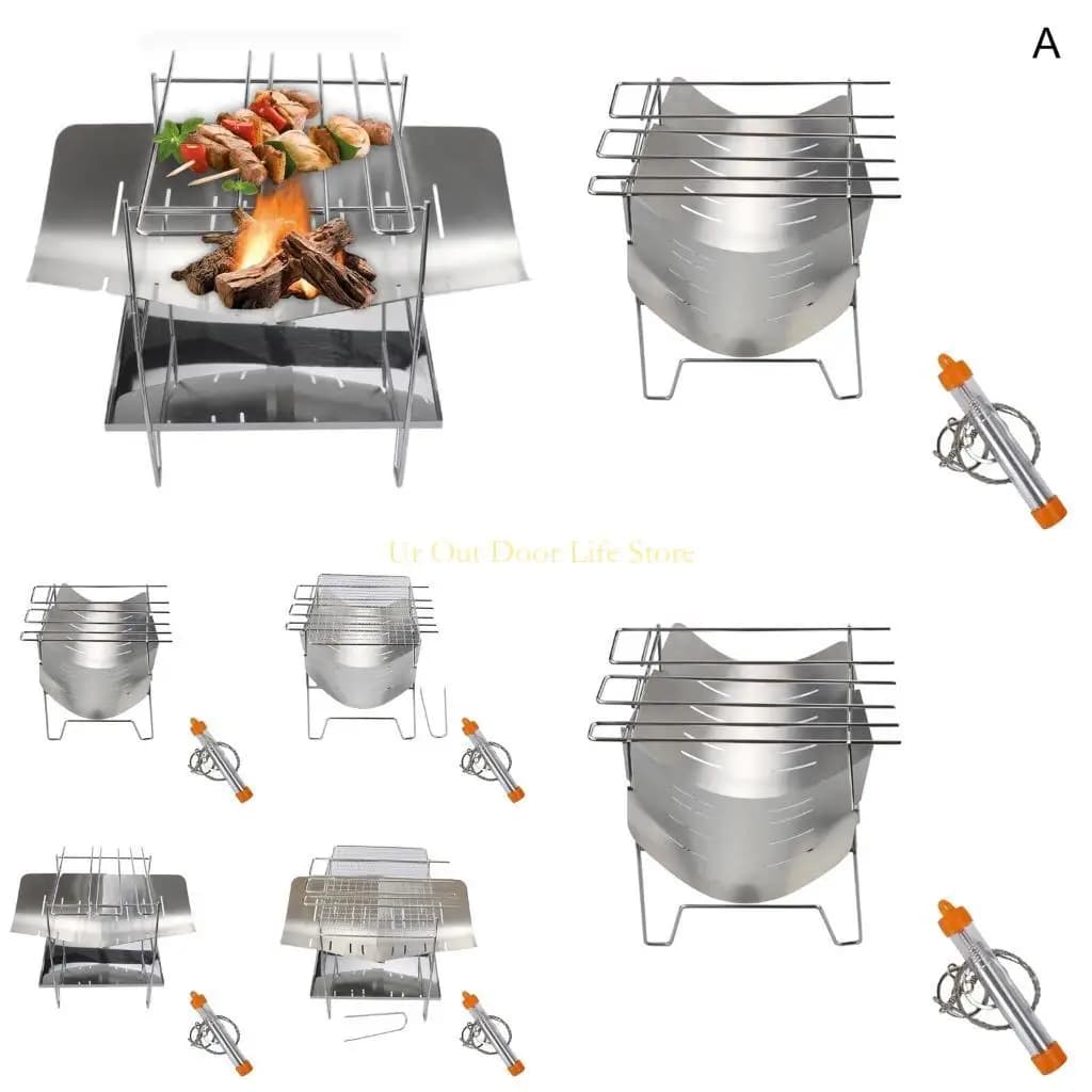 Stufa a legna da campeggio 77UF Griglia pieghevole per legna da ardere in acciaio inossidabile per barbecue