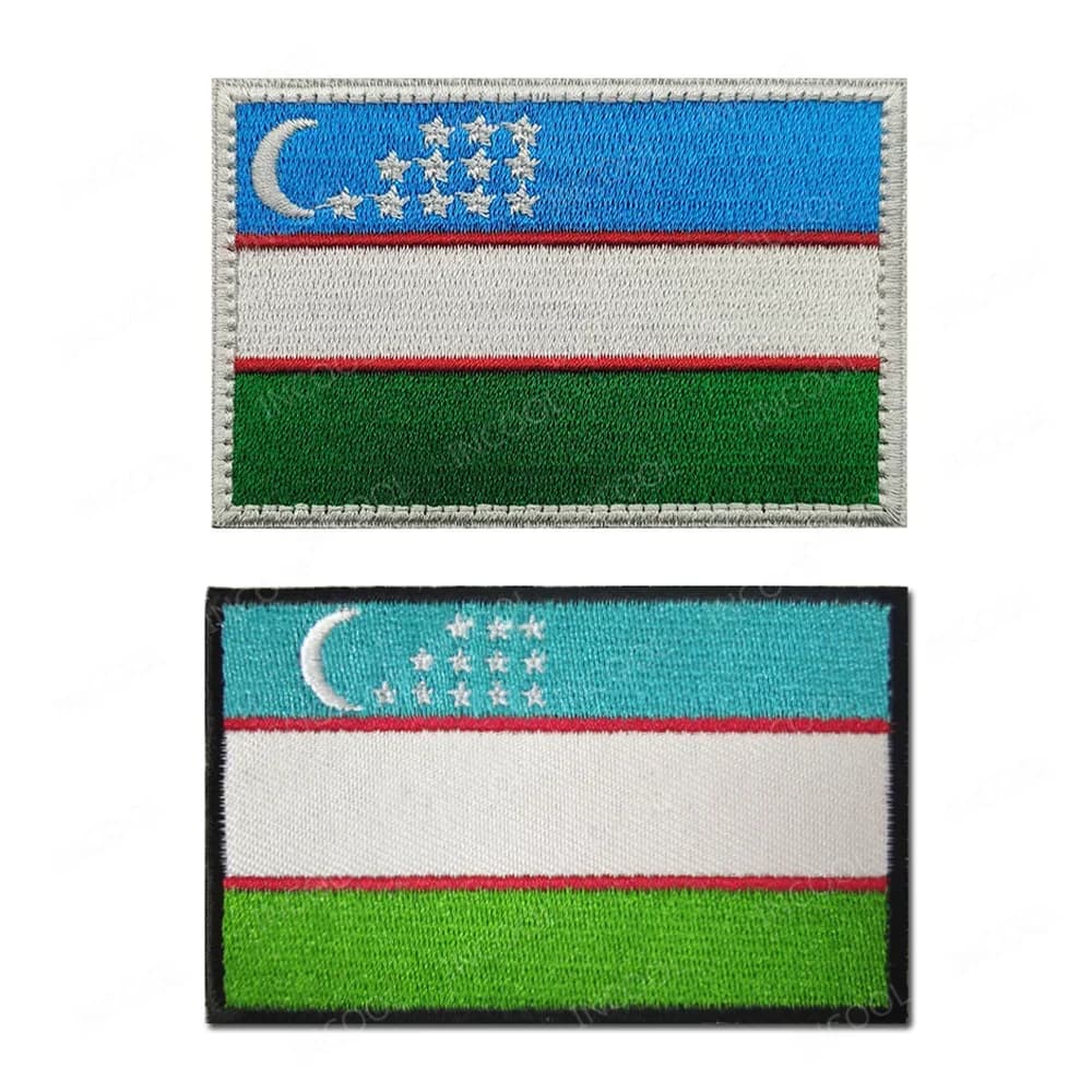 Toppe per bandiere ricamate dell'Uzbekistan Bandiere dell'Uzbekistan Strisce ad anello con gancio Distintivi decorativi Appliques Chevrons per cappelli per vestiti