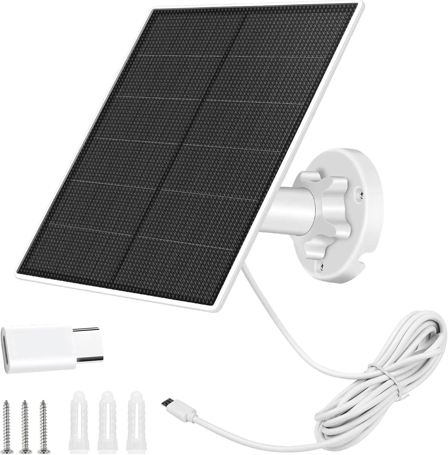Caricatore Solare da 5W per Telecamere di Sicurezza Esterne, Impermeabile con Supporto Regolabile e Adattatori USB