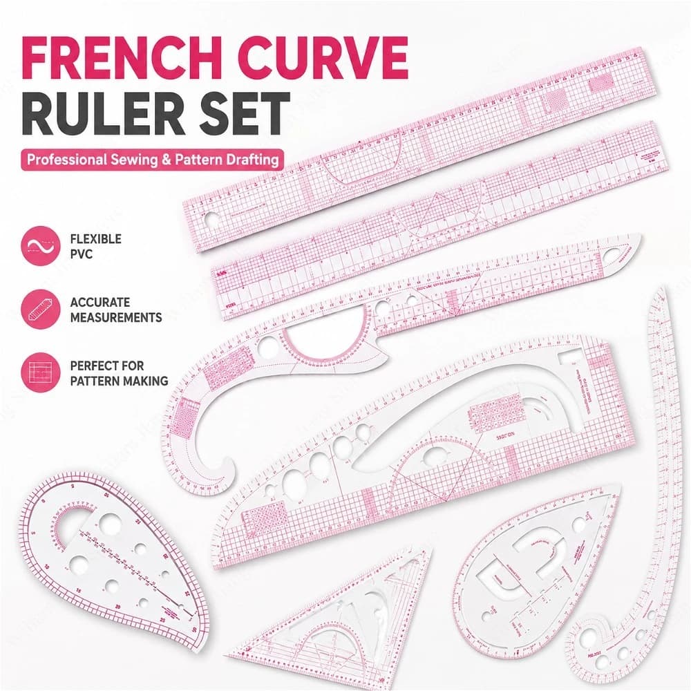 Set di 1/2/3 Righelli Curvi Francesi Flessibili, Strumento di Misurazione per Cucito, Accessorio per Modellistica e Disegno di Linee per Sartoria, Confezione Abiti e Fai da Te