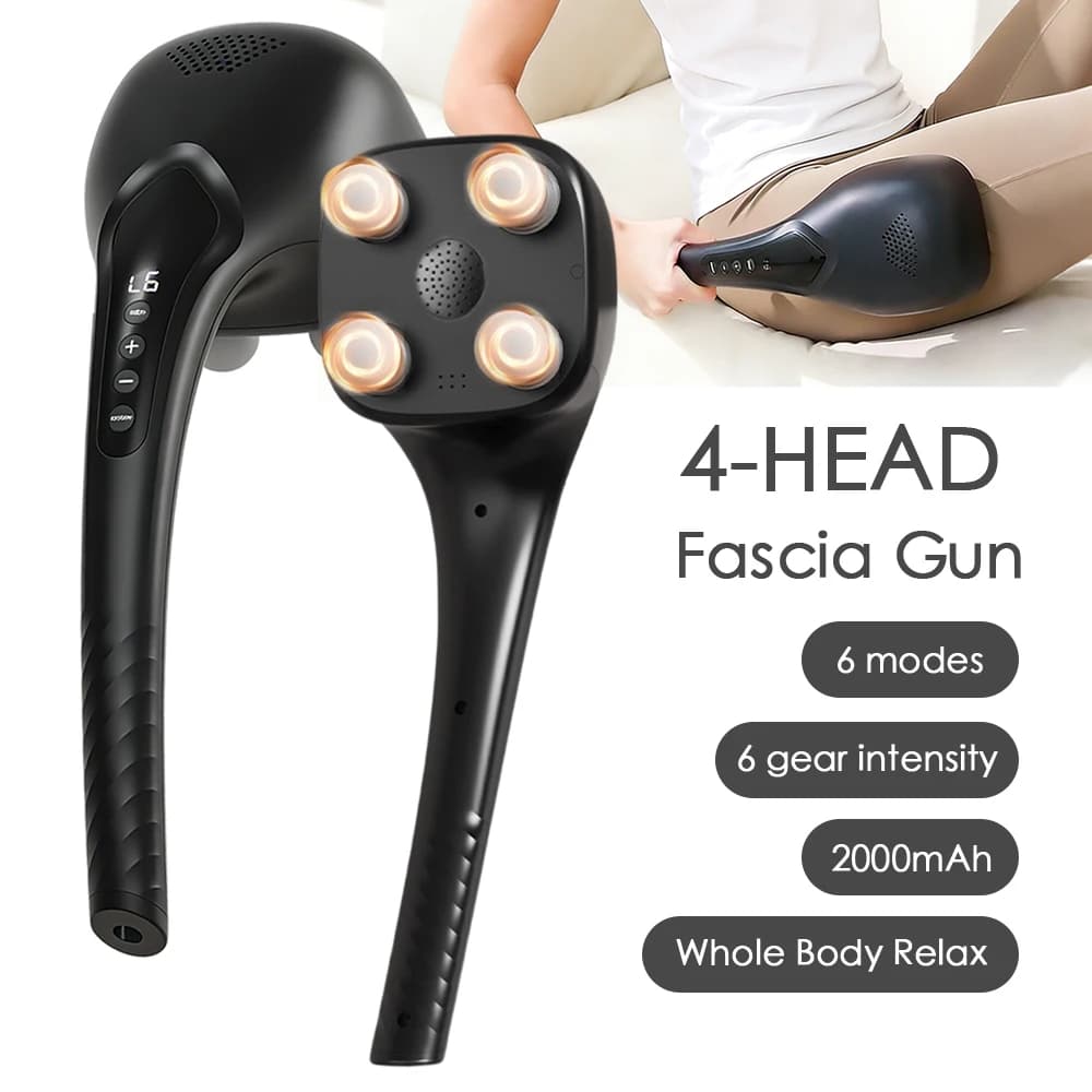 Massage Gun 4 Heads for Deep Textiles, 6 Modes, Brush Massage, Arm, Legs, Life and Neck with Handle