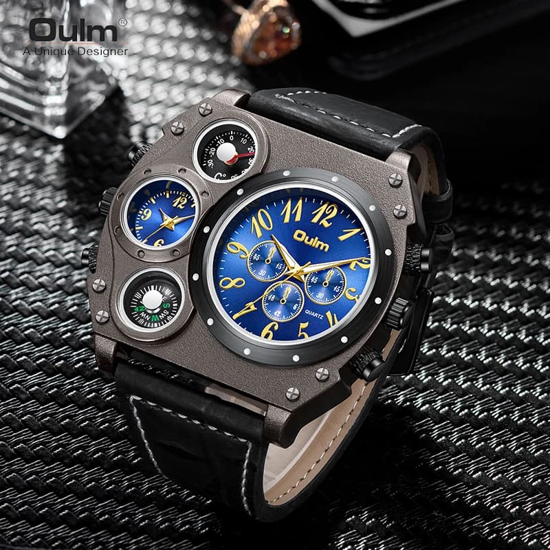 Oulm New Style Unique Designer Brand Men Sports Watch Multiple Time Zone orologio al quarzo cinturino in pelle orologio da uomo Relogio Masculino
