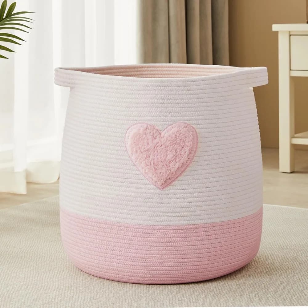 Cesto portabiancheria rosa per bambini, cesto per coperte, fard rosa, cesto per la cameretta delle ragazze, camera da letto grande