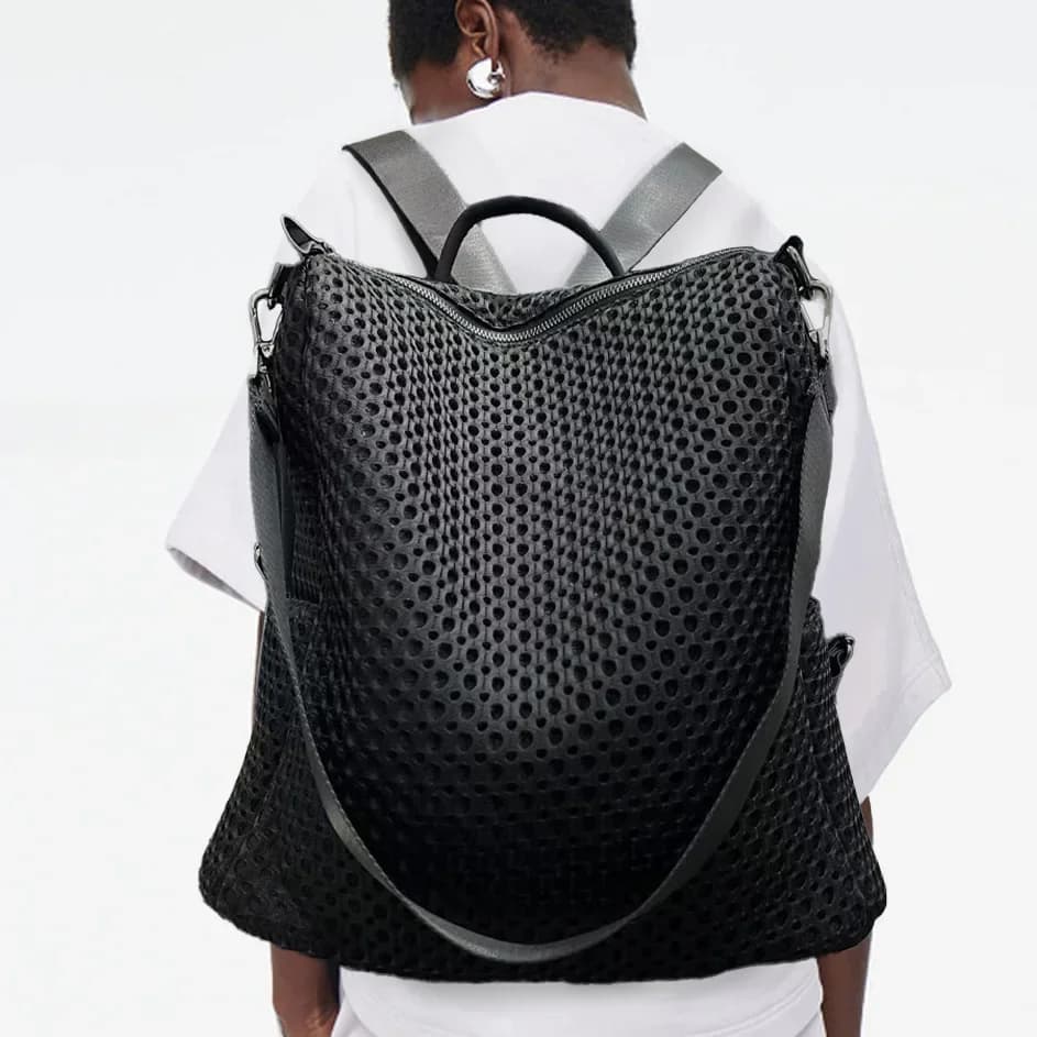 Fashionable retro stitched backpack with large capacity casual mesh shoulder bag suitable for daily commuting