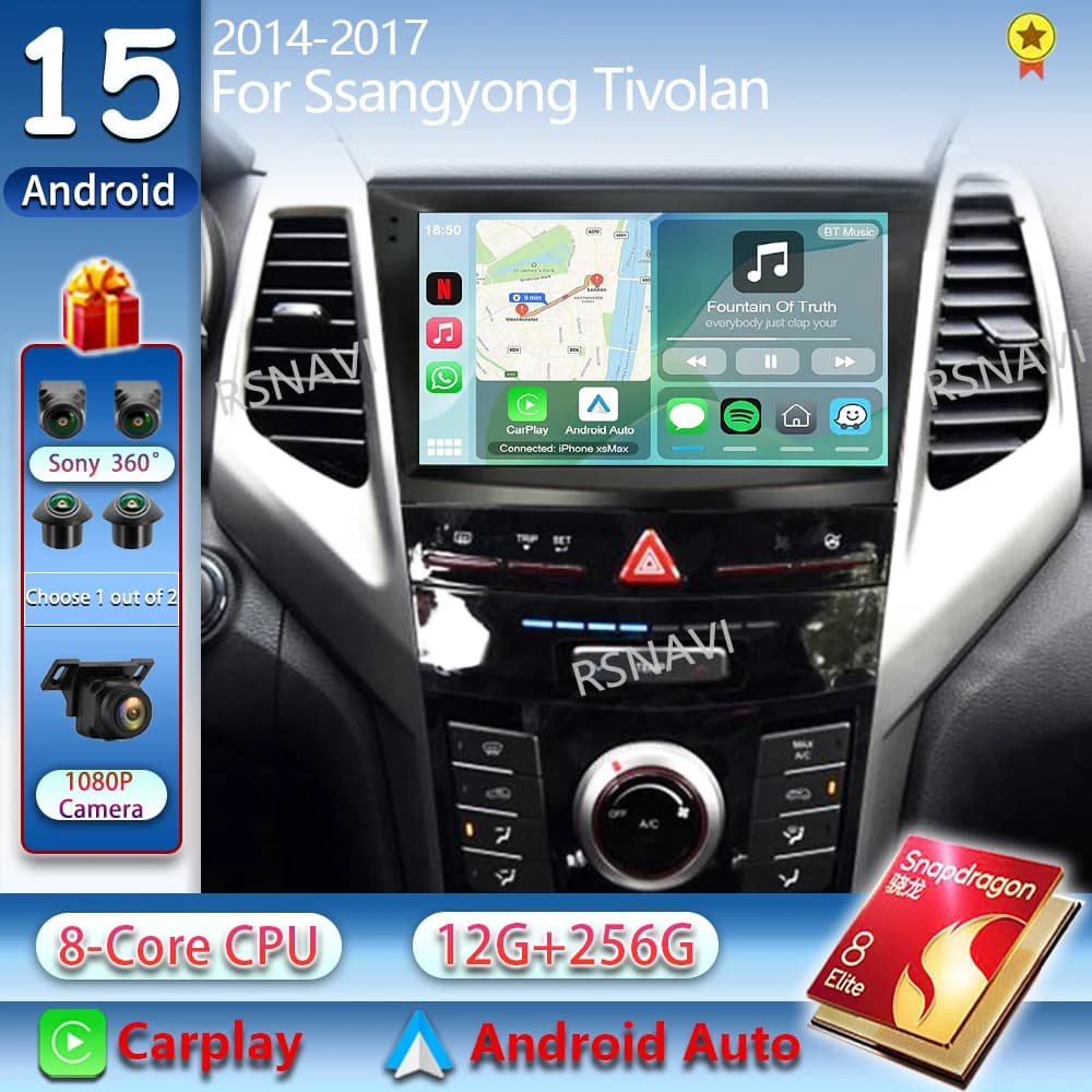 Autoradio Android 15 con Carplay AUTO BT per Ssangyong Tivolan 2014-2017, Navigatore GPS, Lettore Multimediale, Video Stereo, WiFi+4G DSP