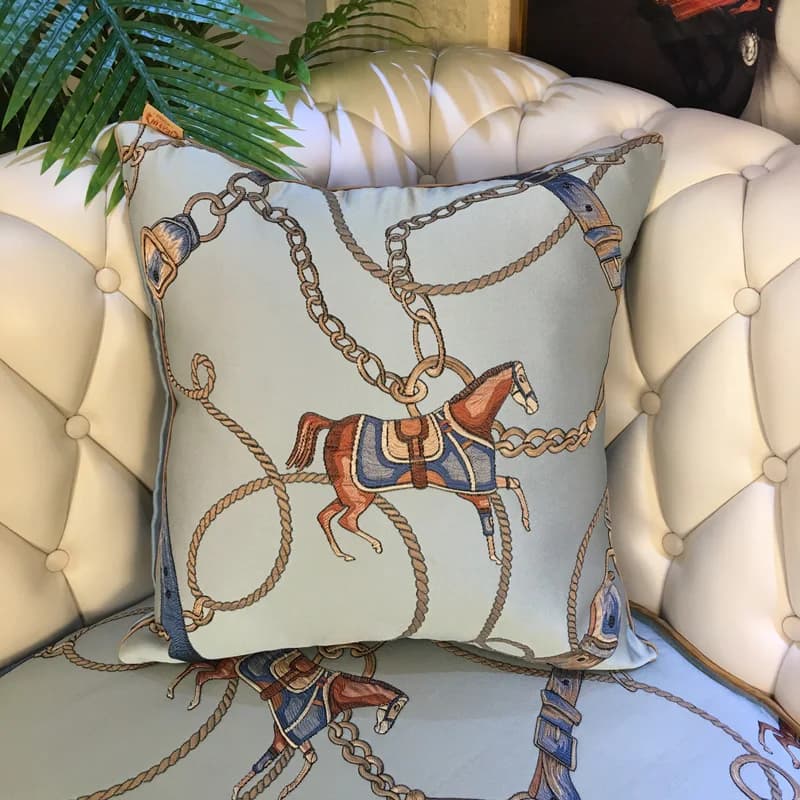Cuscini a catena per cavalli fodera per cuscino di lusso fodera per cuscino decorativo Jacquard in raso verde avorio arancione per divano 45 50x50 Home Deco
