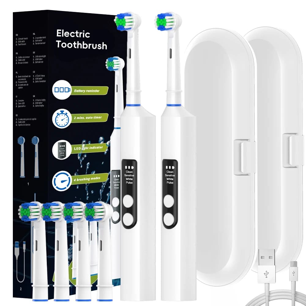 Set di spazzolini elettrici rotanti intelligenti da 2 pezzi, spazzolini rotanti ricaricabili in 4 modalità compatibili con testine di ricambio Oral B
