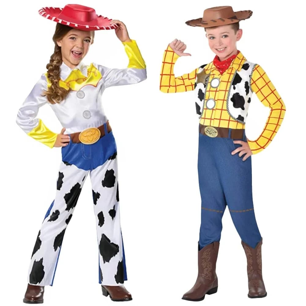 Costume Cosplay Jessie da Film, Tuta Intera Anime Cartoon con Cappello, Set Completo Cowboy Woody per Gioco di Ruolo, Tuta per Festa di Halloween