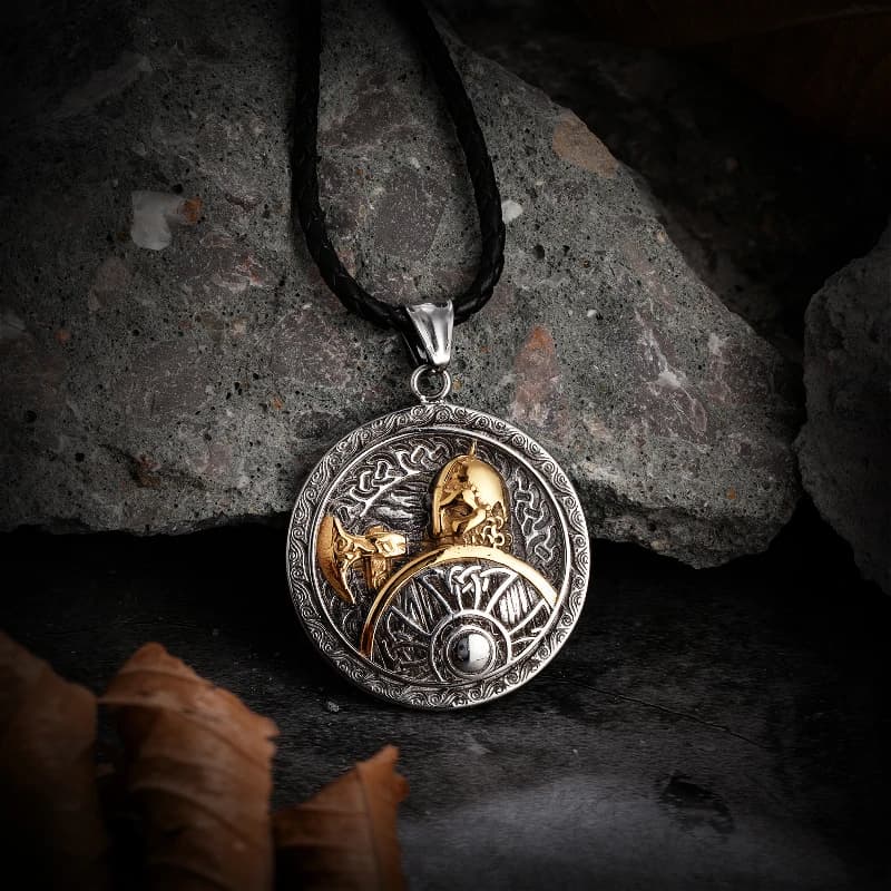 Retro Viking Spartan Warrior Axe collana uomo acciaio inossidabile Color oro norreno scandinavo casco scudo ciondolo amuleto gioielli