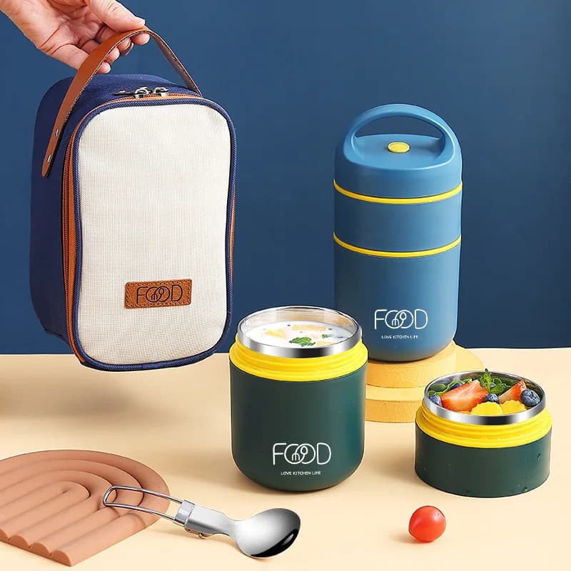 Lunch Box isolato in acciaio inossidabile a doppio strato con borsa Thermos portatile Contenitore per alimenti per tazza termica da esterno per lavoro, scuola