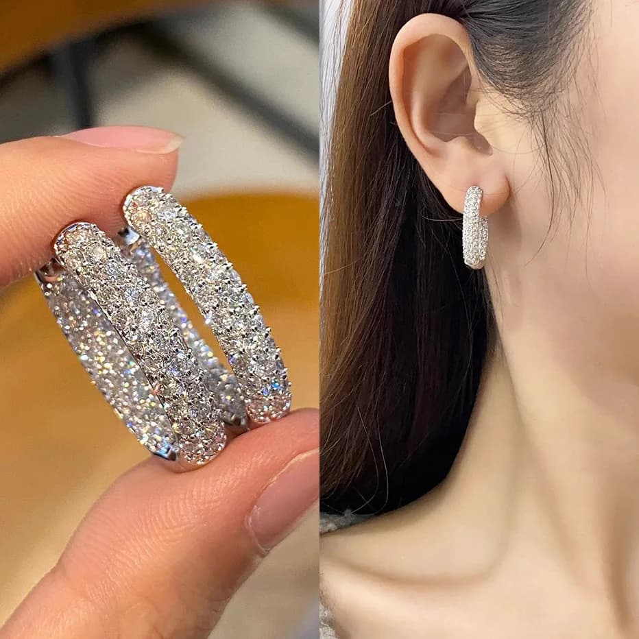 S925 Sterling Silver Earrings Earrings Premium Ear Buckles Light Luxury Diamond Earrings Versatile Diamond Earrings