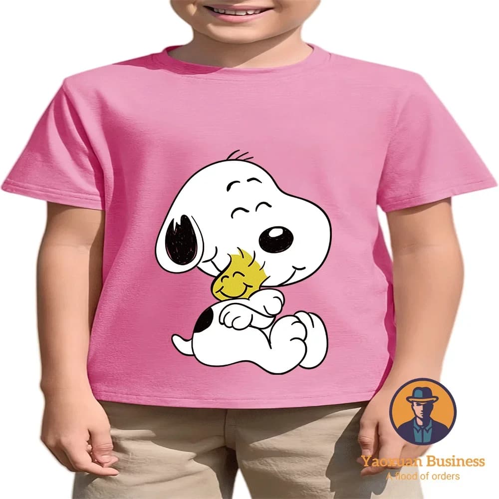 2-14Y 2-14Y T-shirt girocollo in puro cotone per sport estivi con stampa del simpatico personaggio dei cartoni animati Snoopy