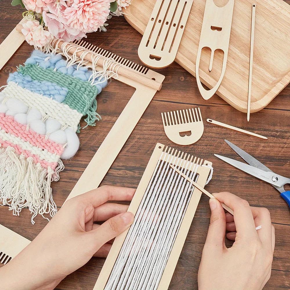 8pcs/set Wooden Weaving Loom Kit DIY Tapestry Weaving Tools with Weaving Stick, Comb Crochet Needle Handcraft Wall Hanging Decor