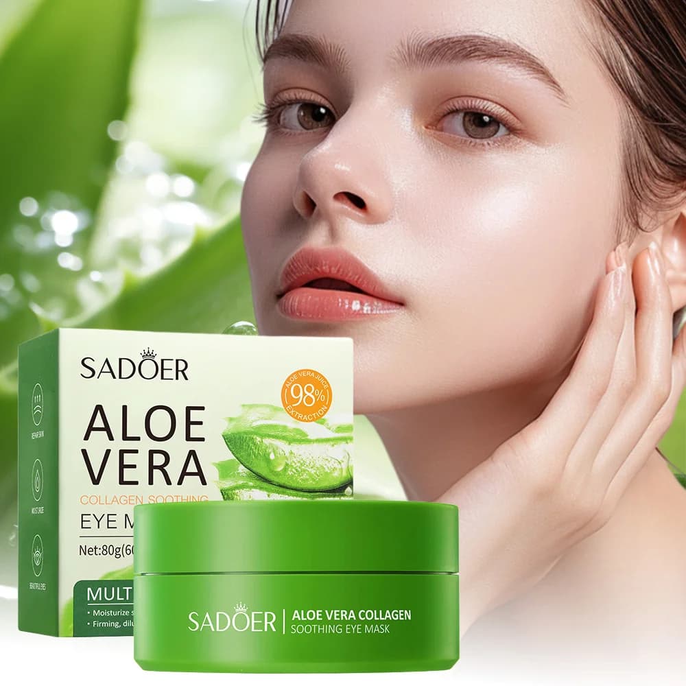 SADOER Maschera Occhi Lenitiva all'Aloe Vera e Collagene 60pz Patch Occhi Idratanti e Rassodanti per Gonfiore e Occhiaie