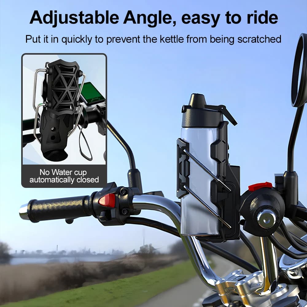 360 ° Portabicchieri regolabile universale per moto e bici, supporto per borraccia da manubrio per Harley, KTM, bici da strada, ADV, motociclette
