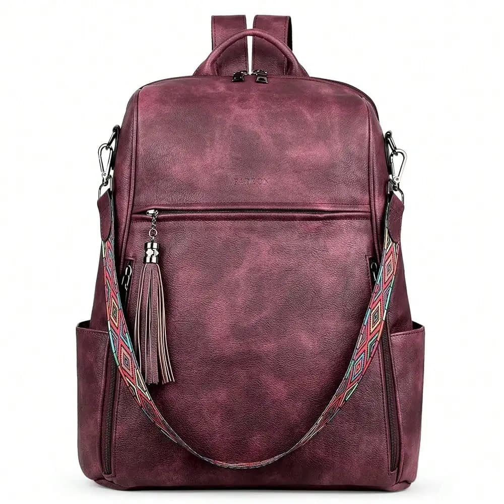 Zaino in pelle per laptop da donna, design elegante, 15.6 pollici, borsa per laptop in PU, zaino da viaggio e lavoro per donna, marrone