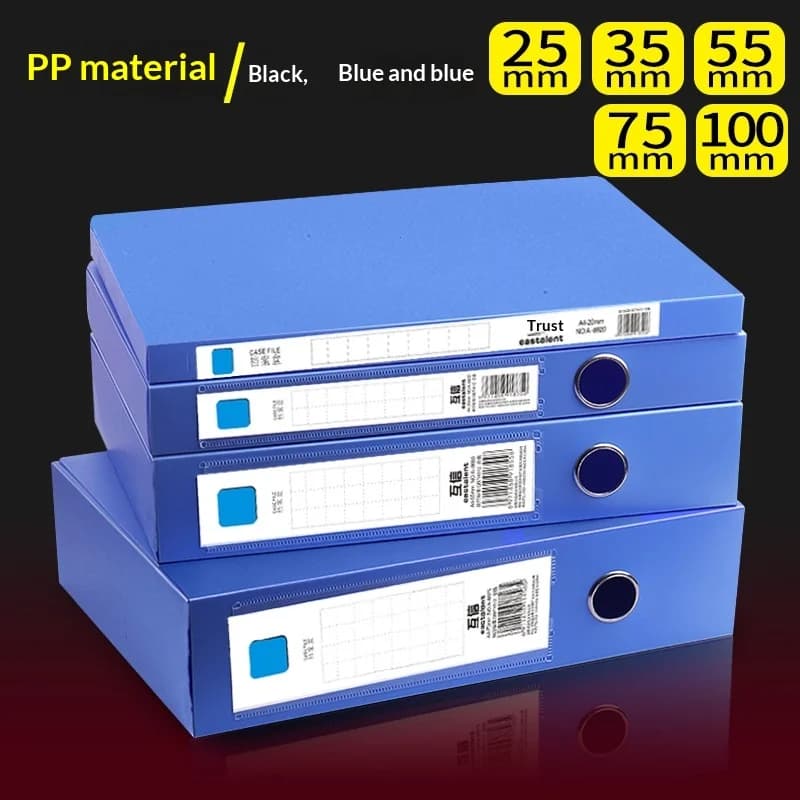 Set di 3 Scatole Portadocumenti Pieghevoli in PP Rinforzato, Spessore 25 35 55 75mm, Nero e Blu, Organizzatore per Documenti e Contratti da Ufficio