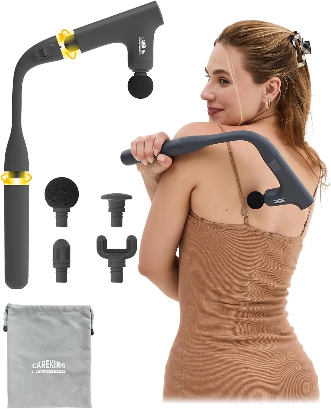 Pistola per Massaggio Profondo 3-in-1 con Manico Esteso per Alleviare il Dolore alla Schiena, Portatile per Palestra/Ufficio/Casa