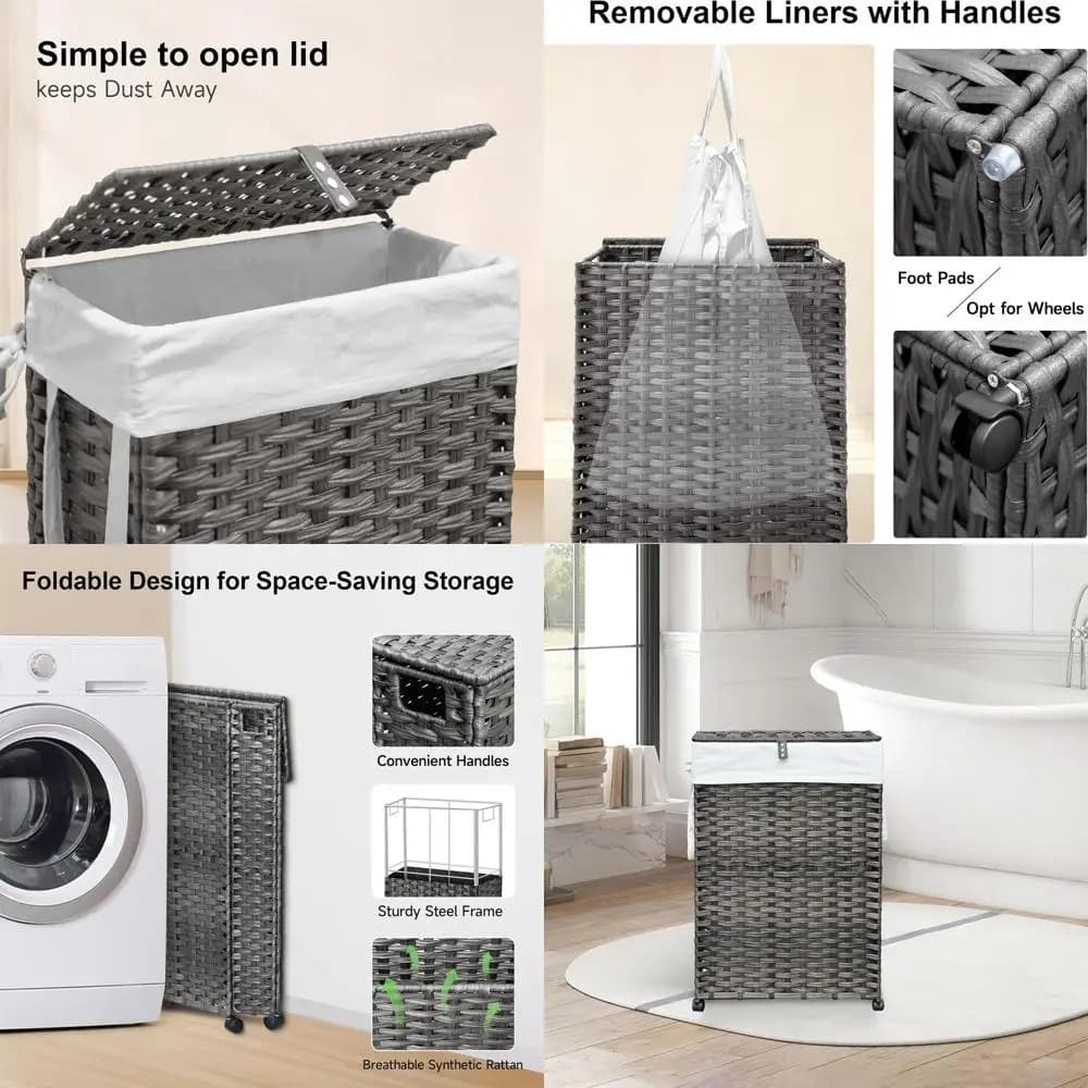 88 litre thin whiteboard with lid, high and narrow basket, 2 removable bags and 3 mesh bags, grey
