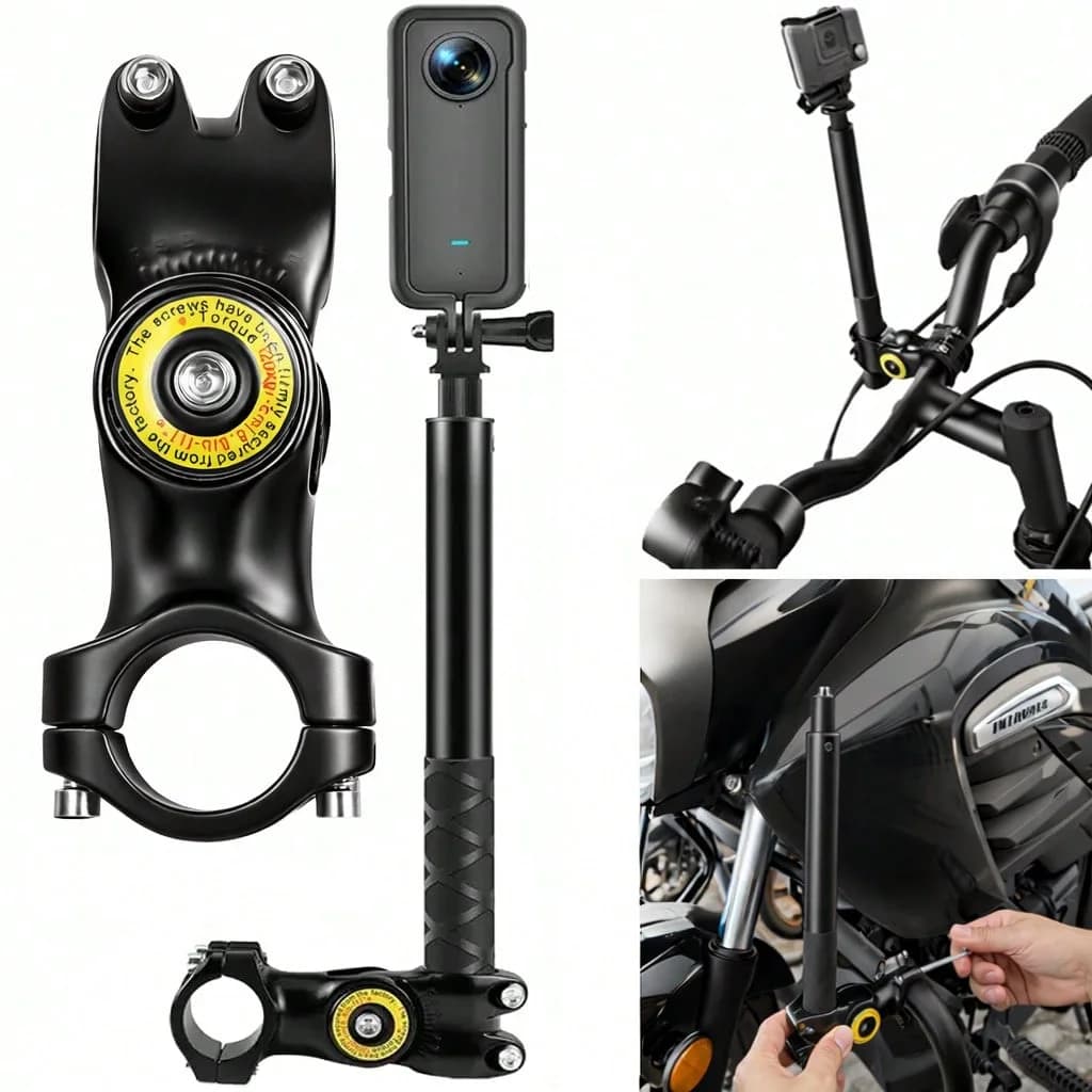 Supporto per selfie stick da moto/bicicletta, clip da manubrio regolabile per riprese e monitoraggio durante la guida per GoPro DJI Insta360