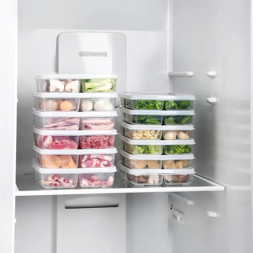 Set di 3 Contenitori per Frigorifero con 4 Scomparti, Organizzatore per Verdura, Frutta, Carne e Snack, Contenitore per Cucina e Frigorifero
