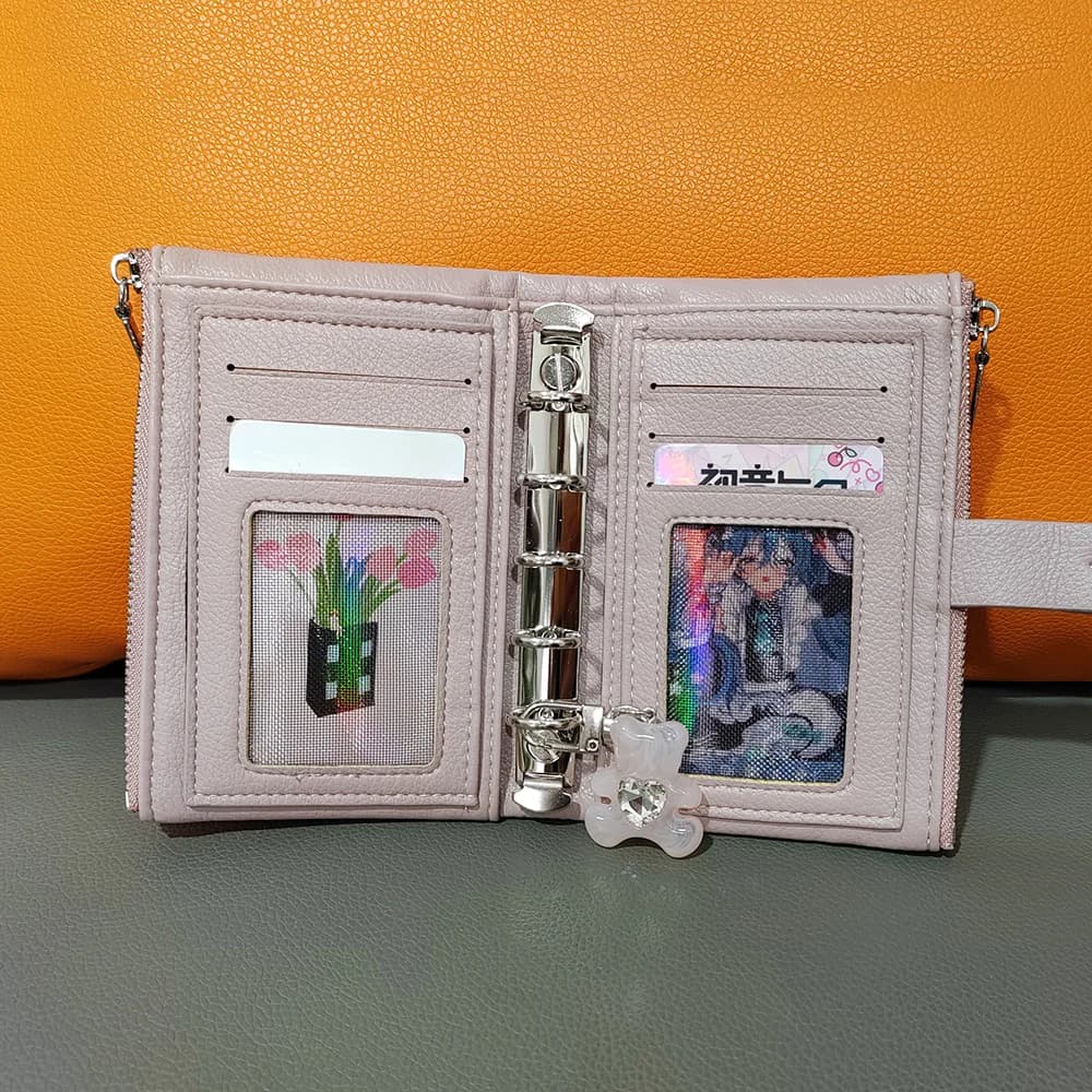 Small Notebook Soft Leather Multifunctional Wallet Student Binder A8&M5 Notepad Girls Portable Card Holder ，With inner pages