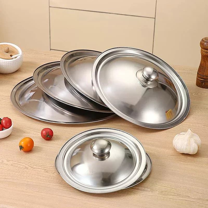 Coperchio universale rotondo in acciaio inossidabile da 10-32 cm, ricambio per pentole e padelle, bordo liscio, lavabile in lavastoviglie, per padelle, wok e pentole.