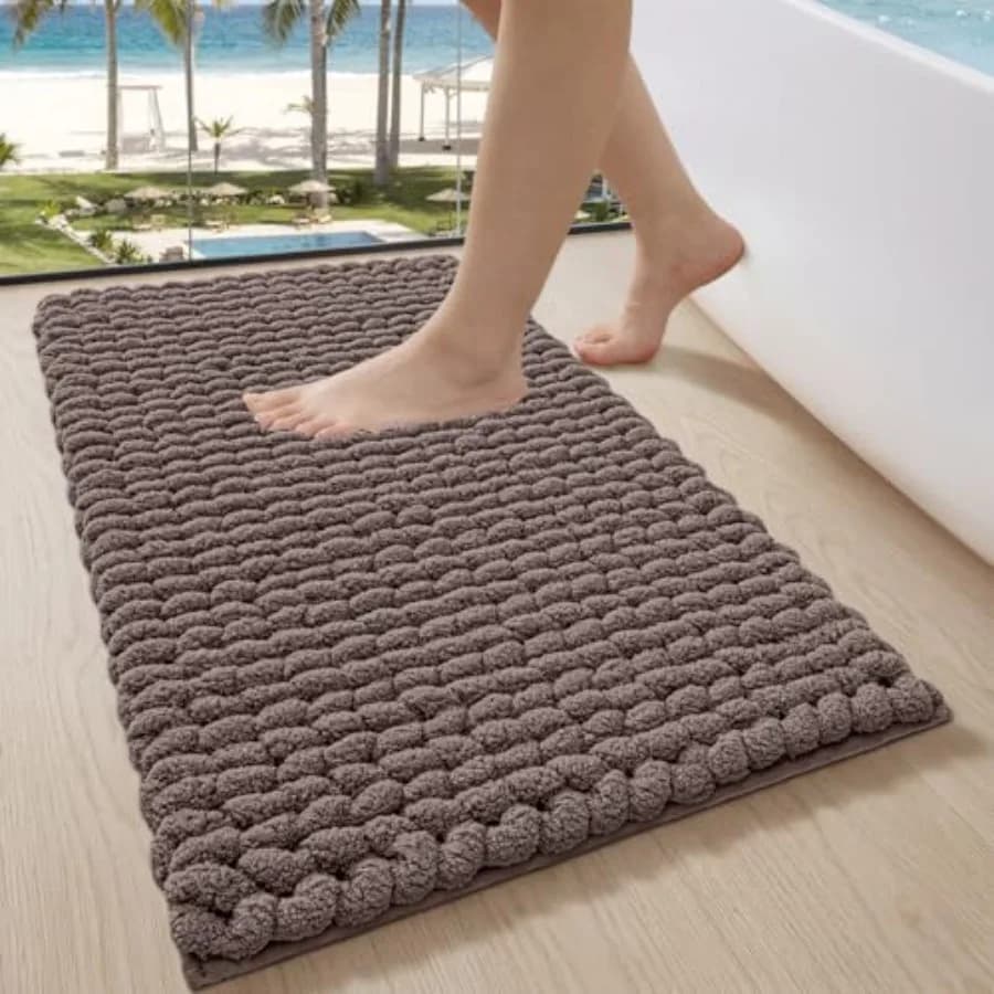 Tappeto da Bagno di Lusso Ultra Morbido ad Asciugatura Rapida, Tappetino Antiscivolo Assorbente Spesso in Ciniglia, Tappeto da Bagno Accogliente con Design Intrecciato per il Bagno