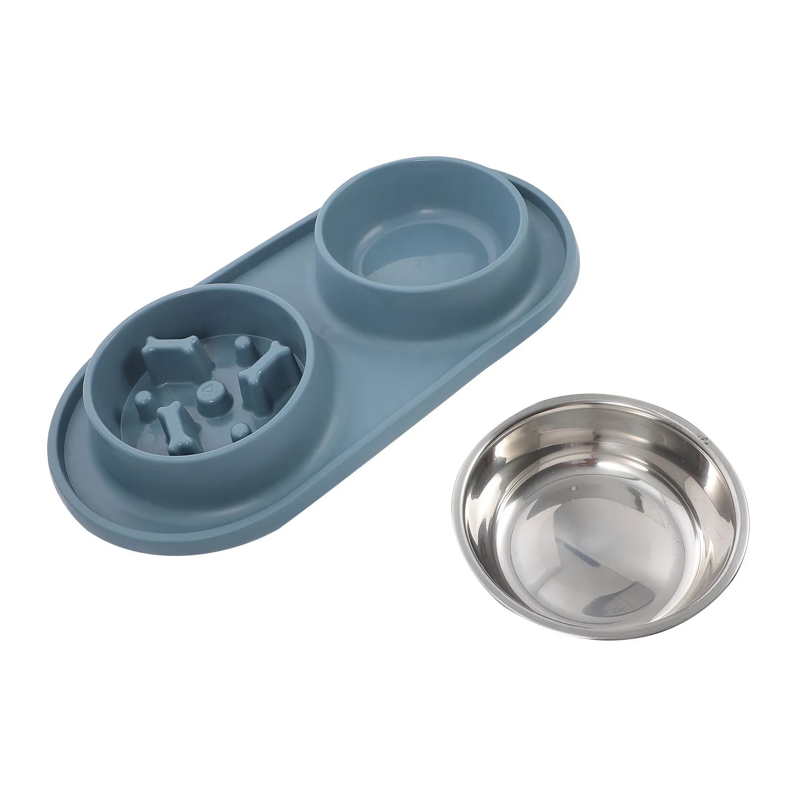 Pet Slow Food Bowl Double Bowls Prevent Choking Silicone Stainless Steel Slow Feeding Small Cats Dogs Feeder Water Dish