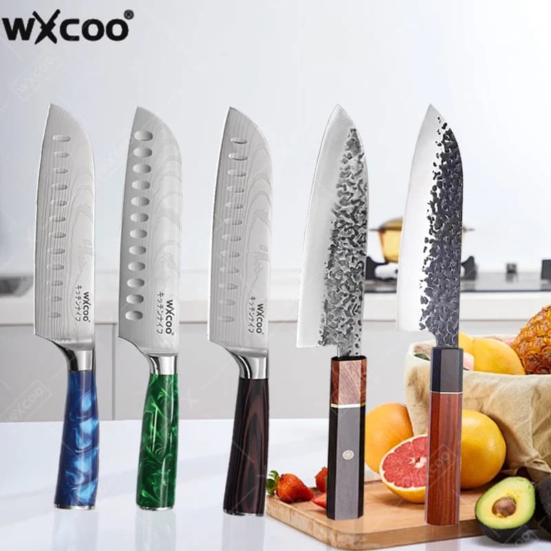 WXCOO Coltelli da cucina professionali Santoku Chef giapponese Frutta Carne Affettare Cottura Coltello da macellaio forgiato Coltello da cucina con scatola