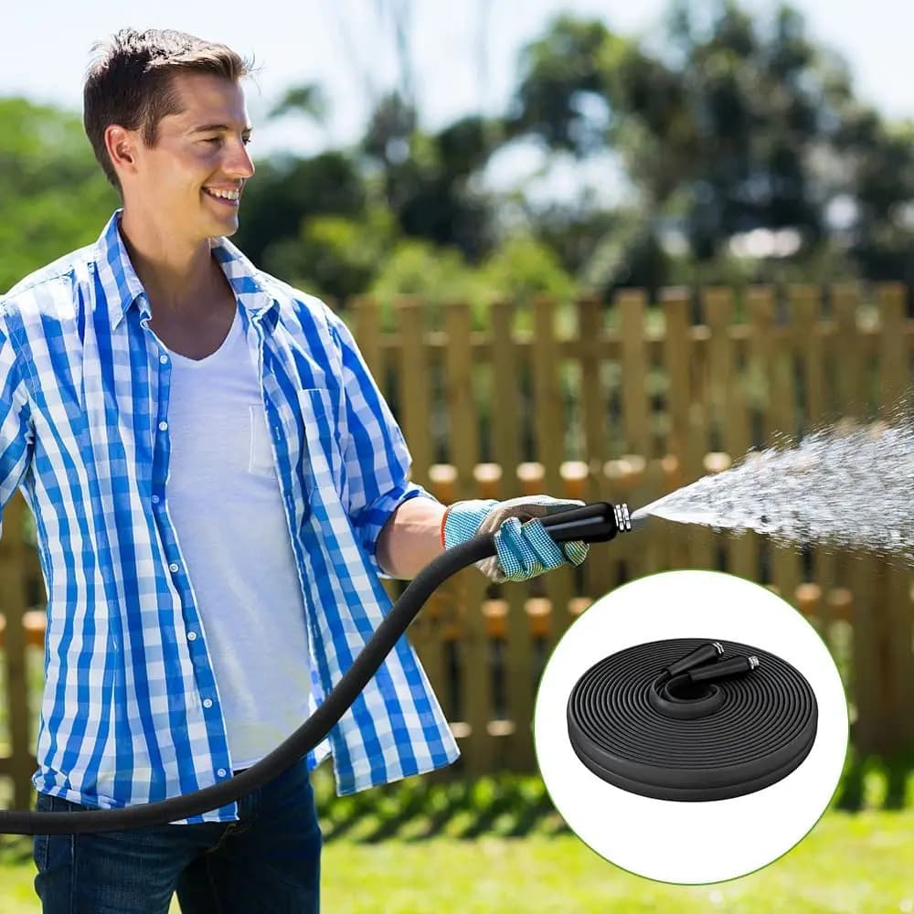 50-foot non-expandable garden pipe, fabric coating, light flexible hose, with 3/4" solid fittings for, (without nozzle)