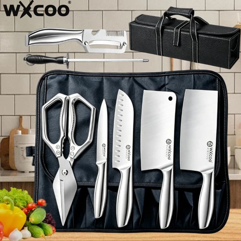 WXCOO Professional Japanese Knife Stainless Steel Meat Cleaver Kitchen Knife for BBQ Cooking Food Scissor Knife Cutting Tools