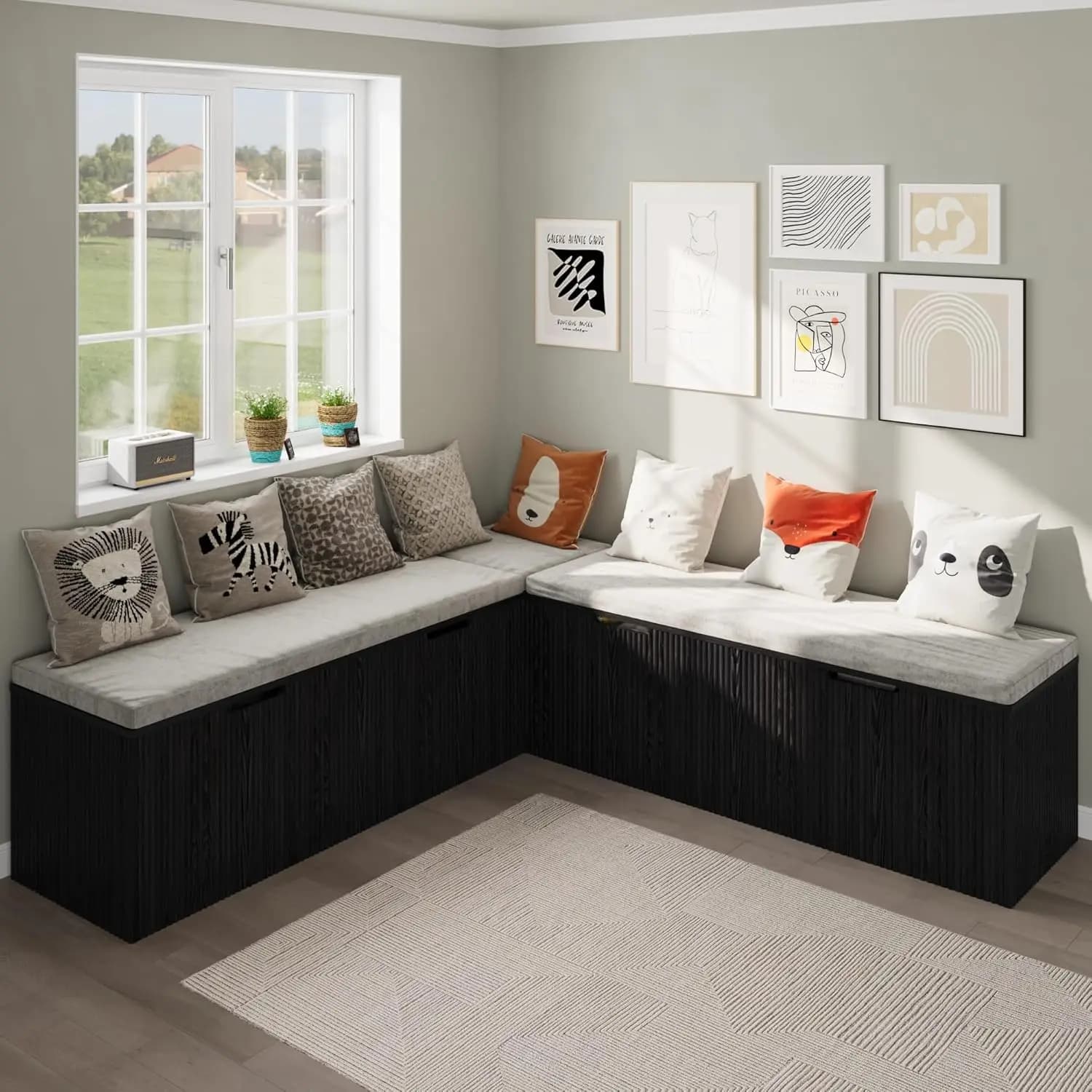 L-Shape Storage Bench with Cushion, Backless Corner Dining Bench, Kitchen Dining Nook Bench with Hidden Storage, Customized