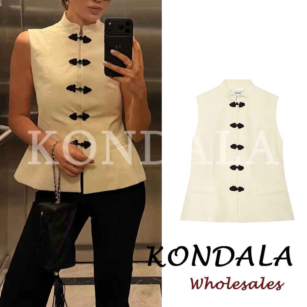 KONDALA Chic Beige Fashion 2026 Casual Modern Woman Vest Vintage Sheath Vest Elegant Sleeveless Streetwear Vintage Mujer Vest