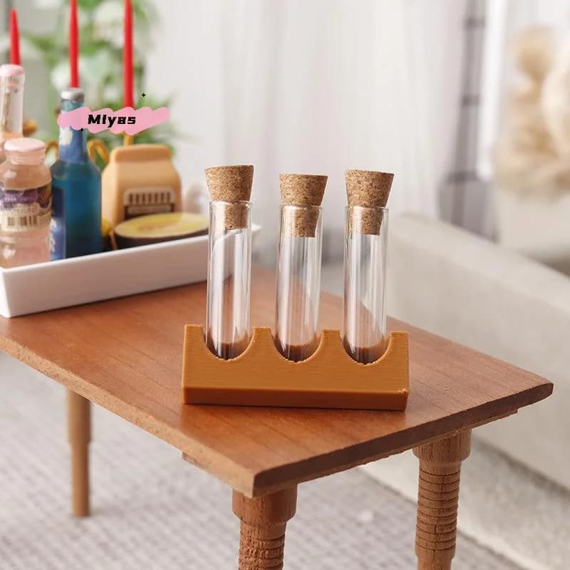 Miniatura di vasetto in vetro simulato con kit di supporto, modello di laboratorio per casa delle bambole 1/12, accessori decorativi, giocattoli per il gioco di ruolo dei bambini