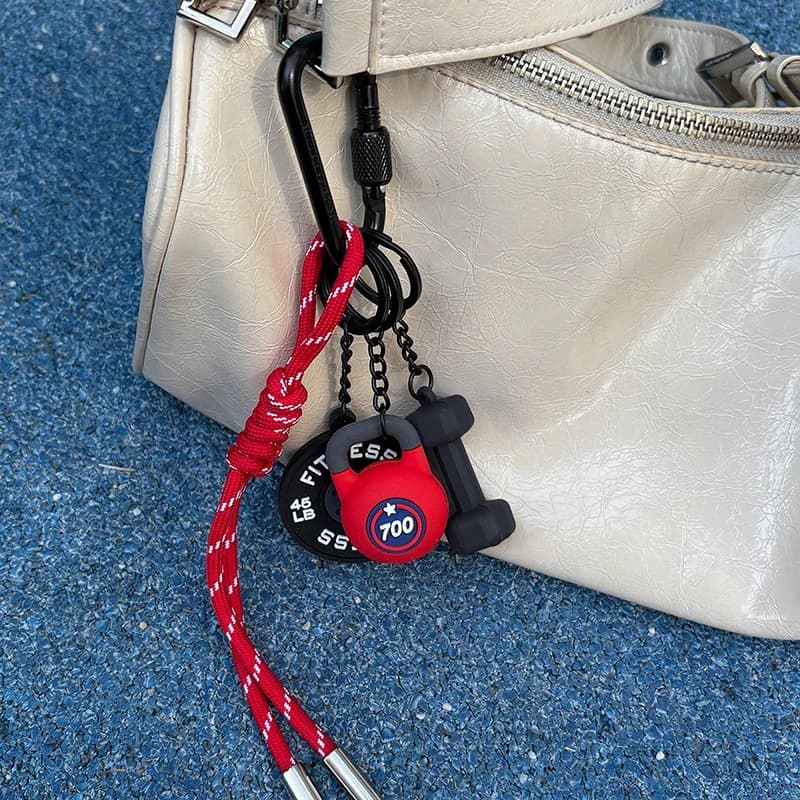 Funny multicolor gym series keychain cord handmade kettlebell school bag charm creative sports style pendants for bags