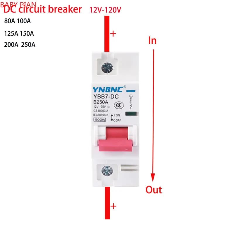 Interruttore automatico 1P DC 80A 100A 125A 150A 200A 250A Interruttore automatico 12V 24V 36V 48V 60V 72V 120V Celle solari Sistema batteria RV