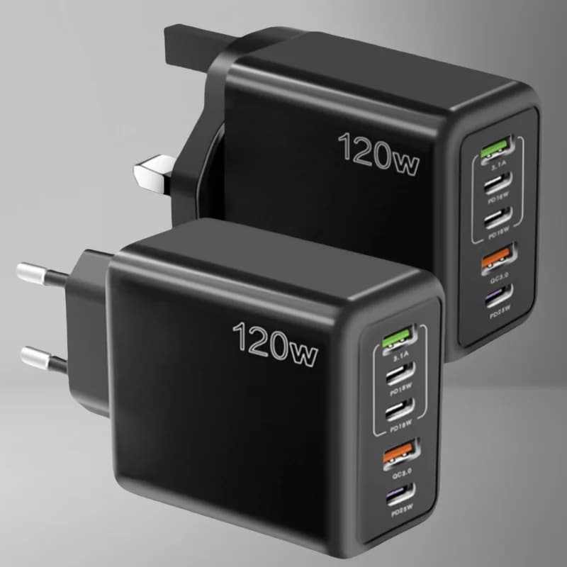 120W PD 5 Port USB Charger Fast Charging QC3.0 USB C Mobile Phone Charger For iPhone 16 Huawei Samsung Xiaomi Quick Charge