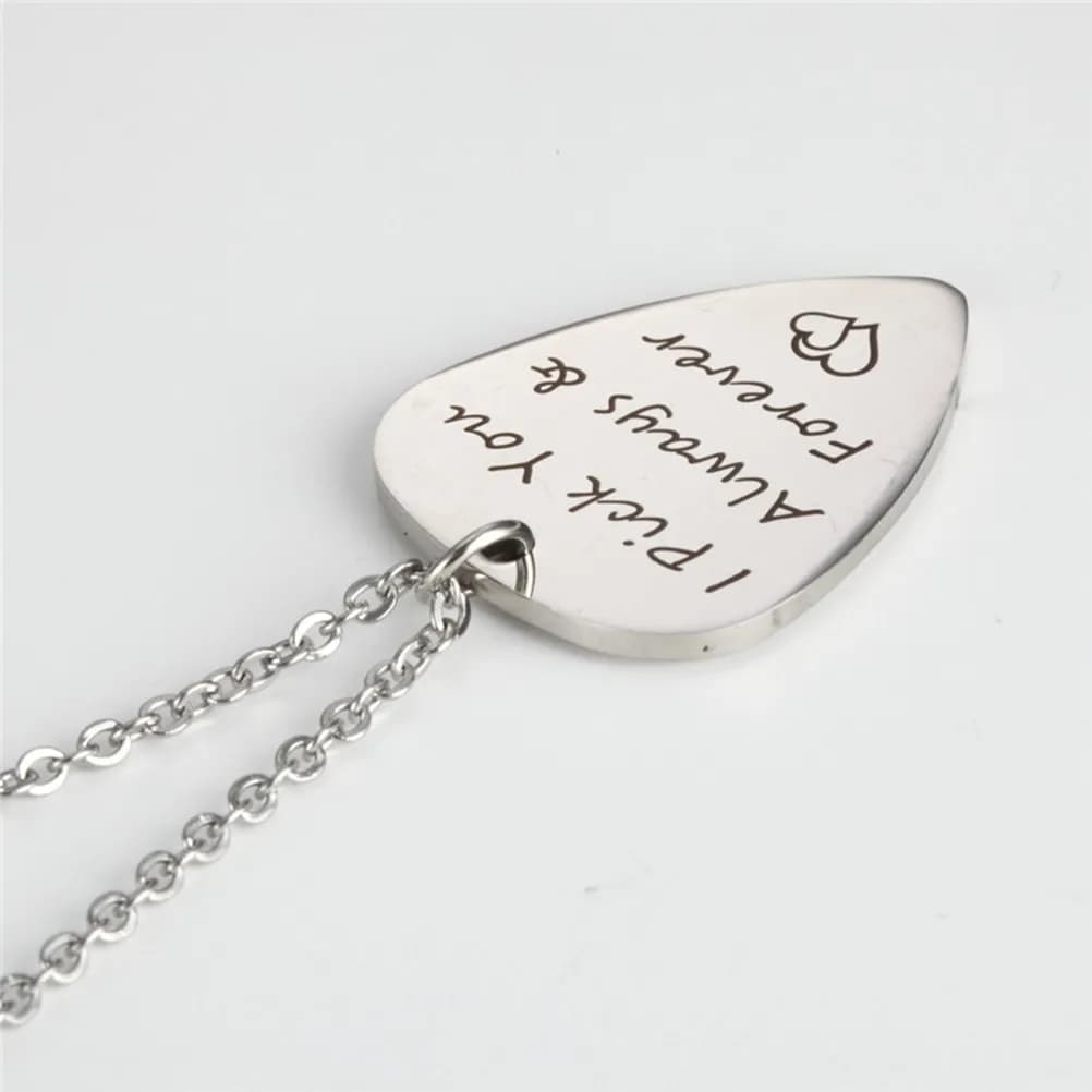 Collana con plettro per chitarra (1 pezzo) in acciaio inossidabile, ciondolo sagomato, antiruggine, alla moda, regalo per amanti di chitarra e basso