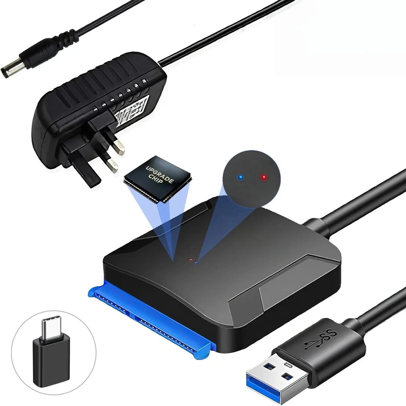 Cavo Adattatore da SATA a USB 3.0 per Lettore di Dischi Rigidi SSD/HDD da 3,5 e 2,5 Pollici, Convertitore Esterno per Trasferimento Dati SSD/HDD