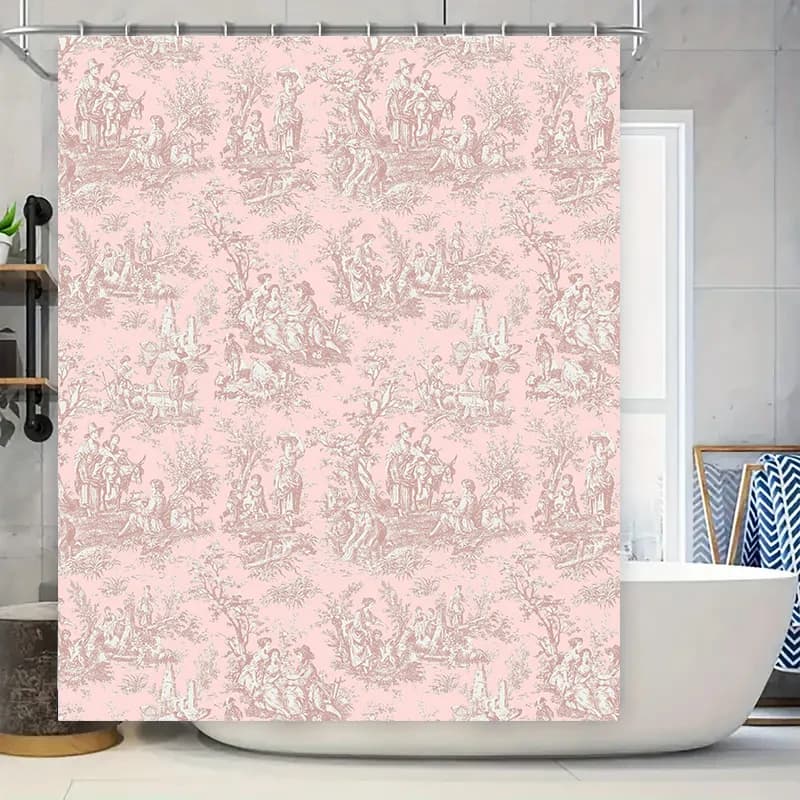 Tenda da doccia Toile de Jouy Rosa Classico stile country francese Decorazioni per il bagno Decorazione per la casa Decorazioni per il bagno in tessuto impermeabile