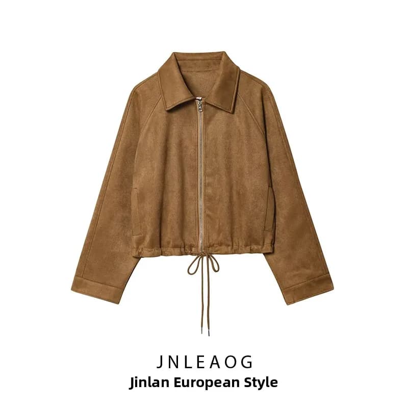JNLEAOG Fashionable Velvet Jacket Women's Autumn New Style Standard Fit Zipper Closure Polyester Fiber 100% Ladies Coat