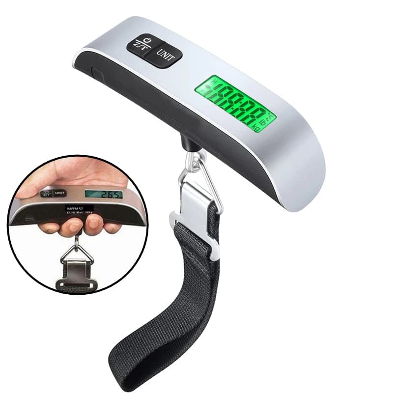 Bilancia per bagagli con display LCD digitale portatile 110lb/50kg Valigia elettronica sospesa da viaggio Strumento per il bilanciamento del peso dei bagagli