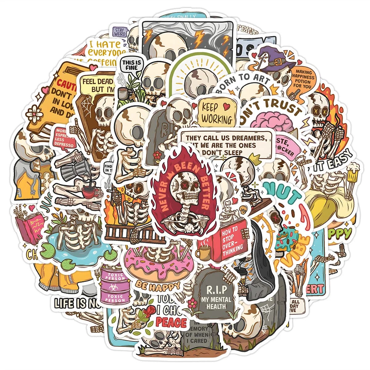 50 pezzi di frasi di teschio carino adesivi graffiti estetici bagagli skateboard laptop chitarra adesivo decorazione decalcomanie