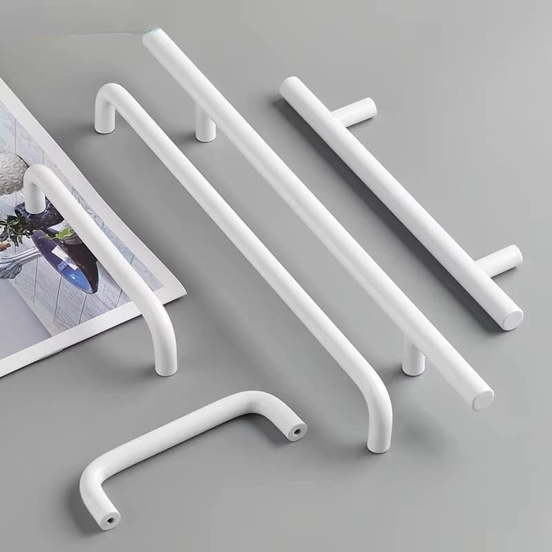 Maniglia per porta dell'armadio bianca moderna e minimalista, barra rotonda, cassetto per mobili, piccole maniglie, manico lungo in lega di alluminio da 96 mm