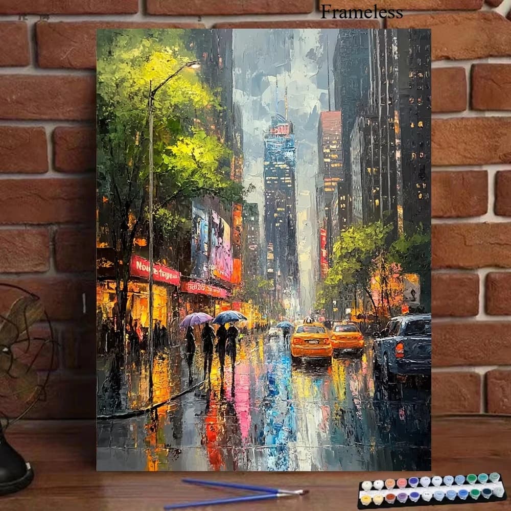 Oil Painting By Numbers Kits The City Under The Rain Curtain Number Drawing Canvas DIY Pictures By Numbers Home Decor