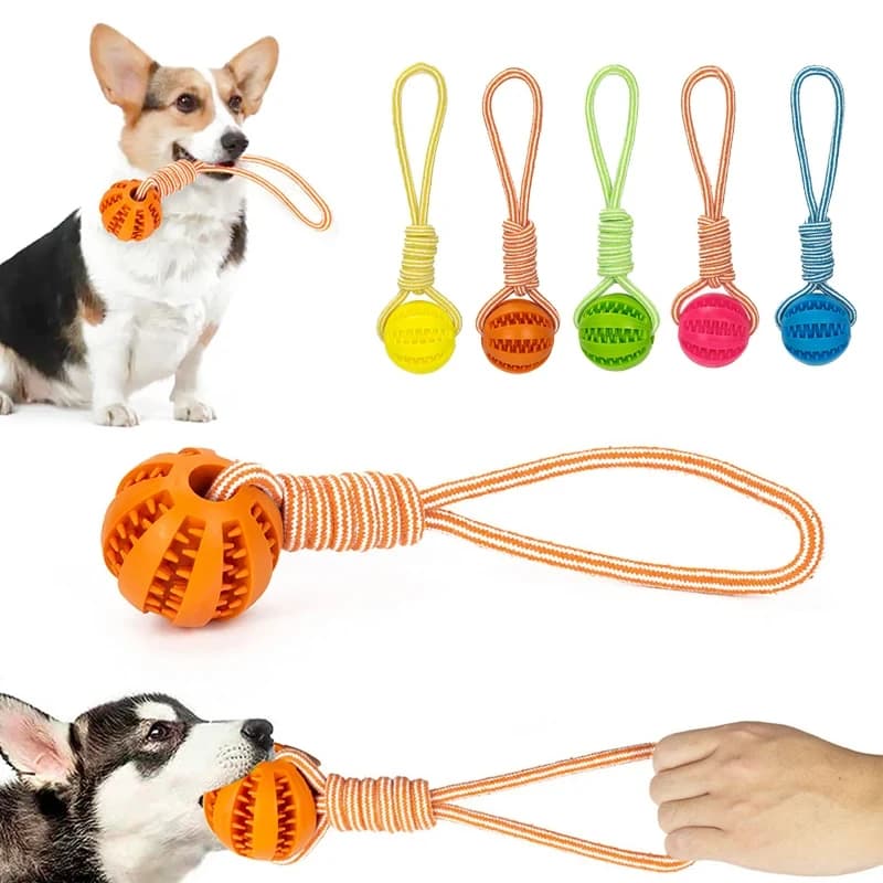 Guinzaglio giocattolo per cani Palla di gomma che perde Prodotti per animali Macinazione dei denti pulizia dei denti resistente ai morsi Giocattolo interattivo per cani di grandi dimensioni e di piccole dimensioni