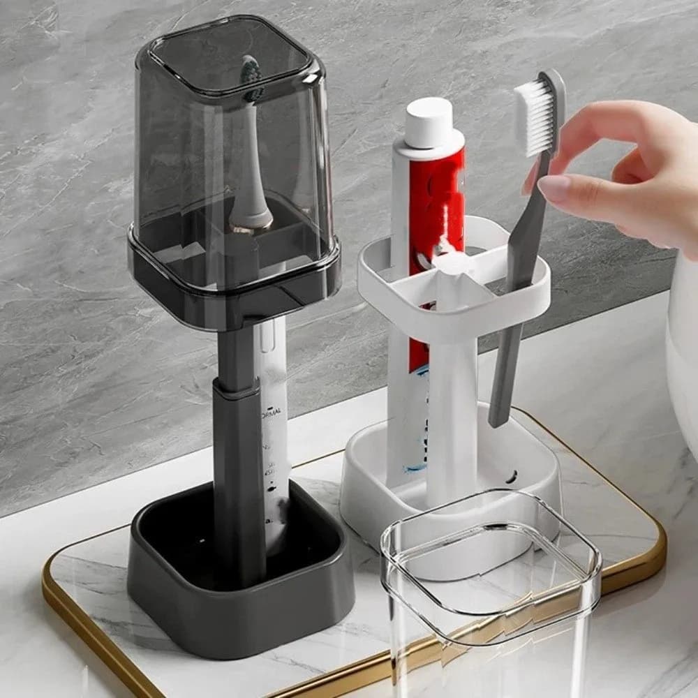 Simple Dustproof Toothbrush Holder All-in-One with Lid Mouthwash Cup Multi-functional Portable Toothpaste Rack Bathroom